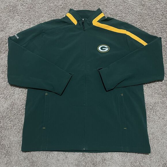 VTG Reebok Green Bay Packers Jacket Men XXL 2XL Hard Shell On Field Windbreaker - Picture 1 of 12